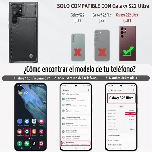 Vista 6 de Vinich Funda tipo cartera para Samsung Galaxy S22 Ultra con tarjetero Negro