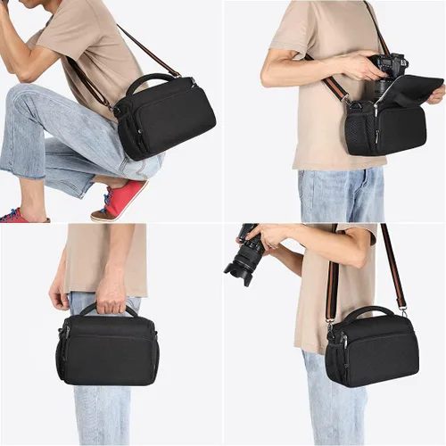 Vista 7 de DOMISO Bolsa para cámara Bolsa de hombro resistente al agua, color negro Bolsa portátil multifunción para fotografía, DSLR/SLR/SLR/sin espejo
