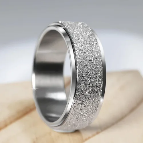Vista 5 de Anillo giratorio antiestrés para mujeres y hombres, anillo de ansiedad de acero inoxidable para hombre, anillos de pulgar de 0.315 in de ancho