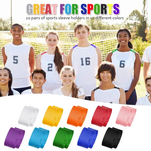 Vista 7 de Dingion 10 pares de soportes de manga de softbol para camisa deportiva, corbatas, clips de jersey, correas para camisetas para gimnasia, fútbol