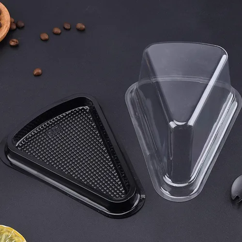 Vista 5 de 100 cajas de plástico para tartas con base negra para llevar, tarta de queso, postre, recipientes para Navidad, panadería, cumpleaños, boda, fiesta