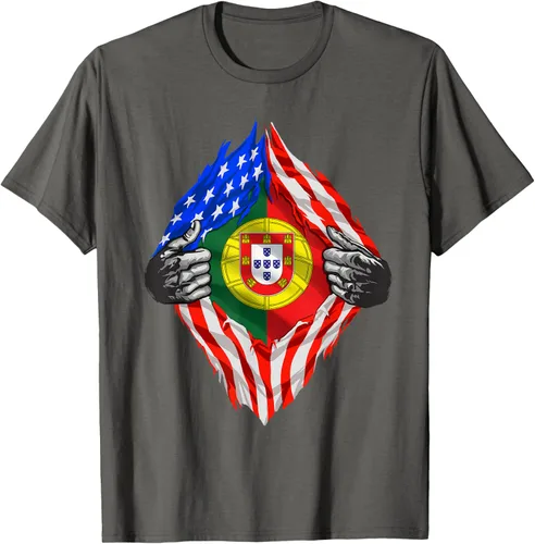 Vista 76 de Camiseta de bandera de Estados Unidos con diseño de raíces portuguesas, Negro, S