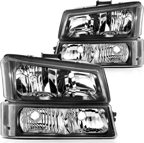 Vista 32 de Conjunto de faros delanteros para Chevy Avalanche 1500 2003-2006 para Avalanche 2500 03-06 para 1500 Classic 2007 carcasa negra reflector ámbar