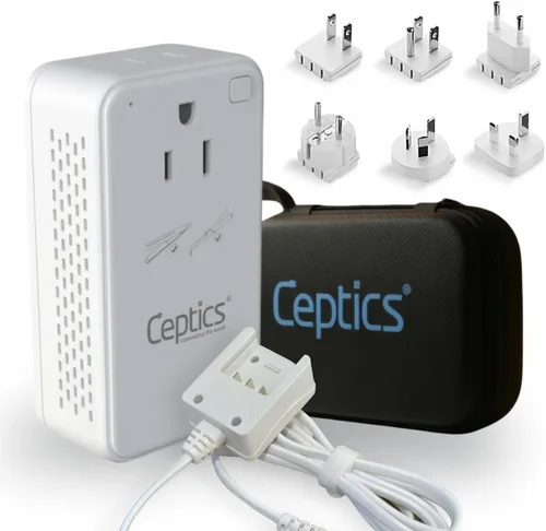 Vista 10 de Ceptics Convertidor de voltaje reductor de 200 W – Convertidor de voltaje de 220 V a 110 V para rizador, alisador, cargador – Carga rápida USB-A y C
