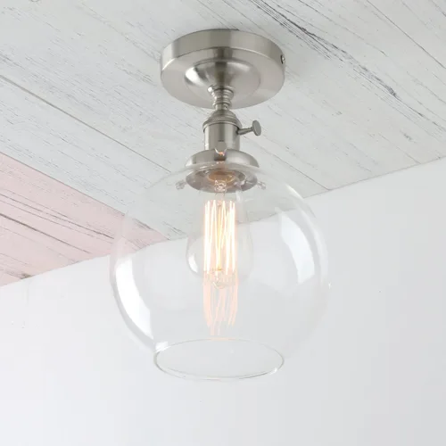 Vista 3 de PERMO Lámpara de techo vintage con 1 lámpara colgante con cristal transparente de globo de 7.9 pulgadas (cepillado)