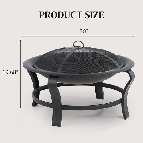 Vista 5 de Juego de hogueras de acero de 30 pulgadas, pozo de leña, incluye pantalla, cubierta y póker de troncos, ideal para exteriores y patio, hoguera