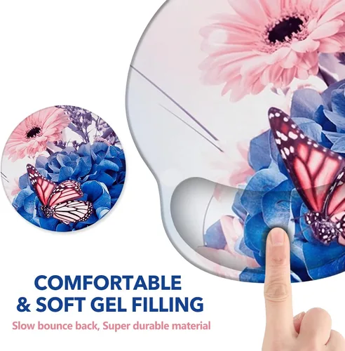 Vista 5 de AIMSA Alfombrilla de mouse con soporte para muñeca, reposamuñecas ergonómica, cómoda almohadilla de gel para mouse con base de poliuretano Butterfly