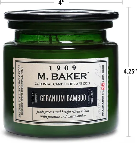 Vista 4 de Colonial Candle Vela perfumada de bambú de geranio, vela de cera de mezcla de soja natural de 2 mechas con aceites esenciales, vela en tarro