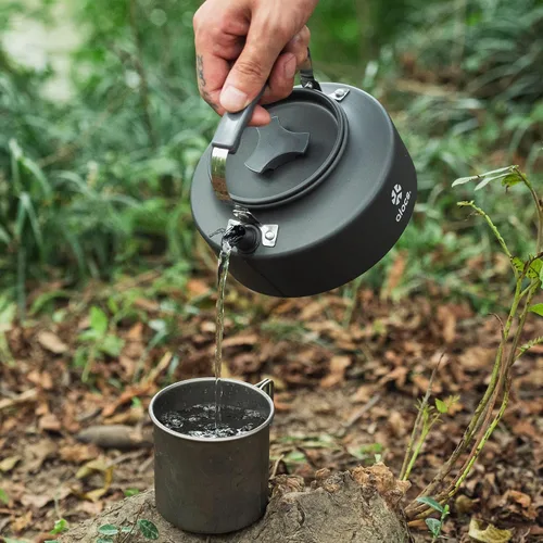 Vista 7 de Alocs Pava de 0,8 L, tetera portátil para acampar, cafetera de camping, pava de aluminio con anodizado duro, pava compacta para estufa