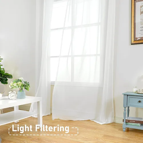 Vista 2 de BGment Cortinas traslúcidas blancas de 54 pulgadas de largo, 2 paneles de lino texturizados filtrantes de luz semitraslúcidos con ojales