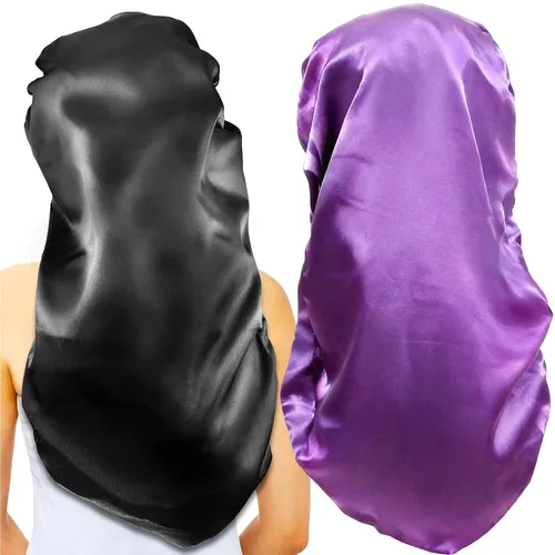 Vista 11 de 2 gorros largos de satén para dormir, gorro de trenzas extra grandes para dormir, cabello largo, gorro de banda elástica suave y cómodo para mujer
