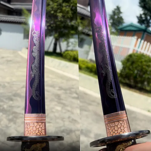 Vista 6 de Espada samurái japonesa auténtica hecha a mano de acero de alto carbono 1095 de acero de alto carbono, espada samurái japonesa de espiga completa