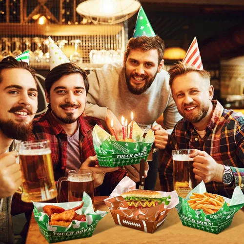 Vista 7 de Pajean 100 bandejas de fútbol para servir: 50 botes de papel para servir alimentos de fútbol americano de 1.1 libras con 50 papeles de revestimiento