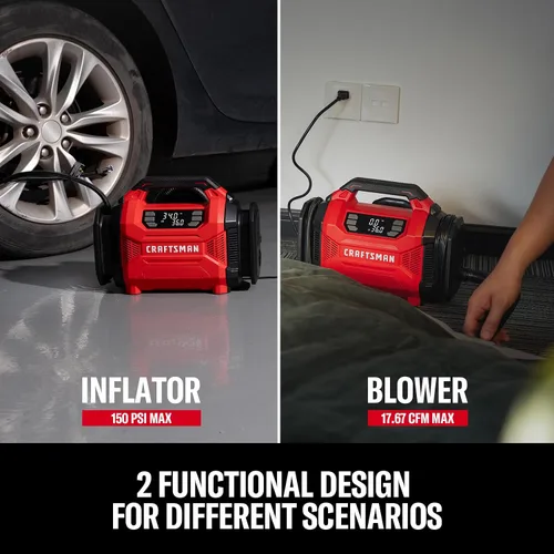 Vista 7 de CRAFTSMAN Inflador de neumáticos de doble potencia con indicador digital y apagado automático 12V DC Car Plug and 120V AC Home Use with Up to 150