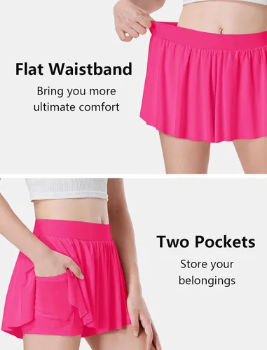 Vista 4 de EXARUS Pantalones cortos de mariposa para niñas, con vuelo, atléticos, 2 en 1, cintura plana con bolsillos, correr, entrenamiento, deportes, gimnasio