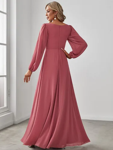 Vista 2 de Ever-Pretty Women's V Neck Long Sleeves Floor Length Ruched Chiffon Formal Dress 00461