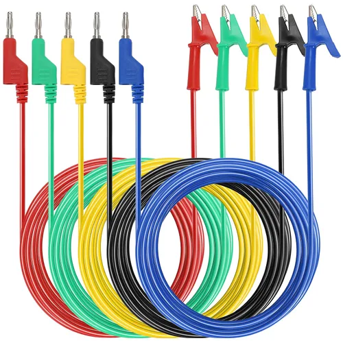 Vista 9 de Sumnacon Sonda de prueba de clip de cocodrilo para enchufe de plátano multímetro, 5 unids 0.157 in apilable colorido silicona banana Plug a