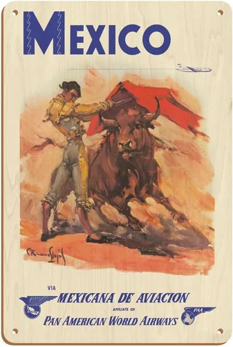Vista 5 de México - via Mexicana de Aviación - Pan American World Airways - Bull Fighter - Póster vintage de viaje de aerolínea por Carlos Ruano Llopis c.1950