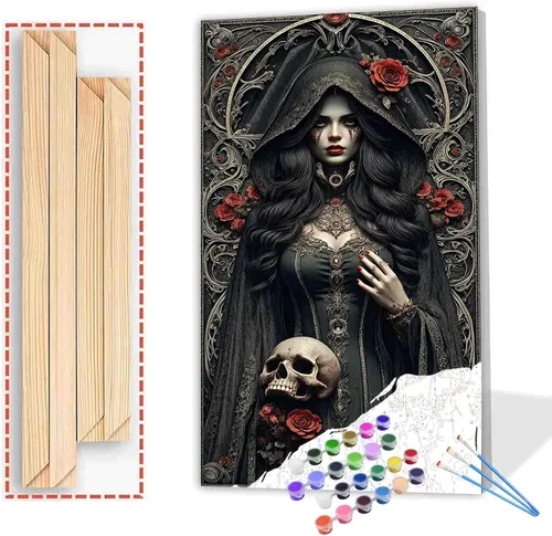 Vista 17 de Tucocoo Pintura de bruja por números para adultos y niños, rosas rojas, pintura en lienzo por números, pintura acrílica, manualidades, decoración
