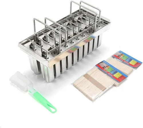 Vista 3 de 20 moldes para paletas, kit de soporte de moldes de paletas de hielo de acero inoxidable comercial GDAE10 con 100 palos de bambú reutilizables
