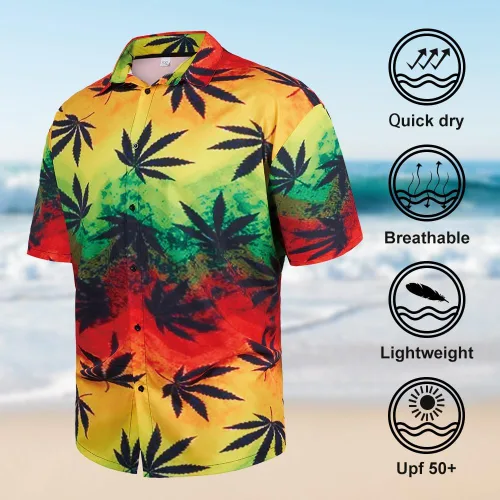 Vista 4 de Camisa hawaiana de 2 piezas para hombre, camisa de manga corta con botones