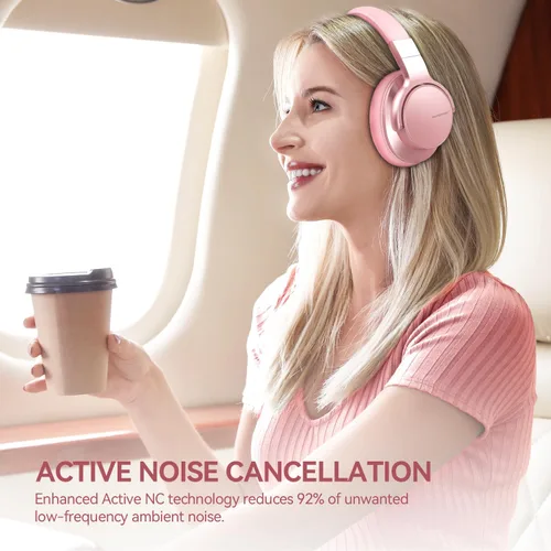 Vista 8 de AUSDOM E7 Auriculares Bluetooth con cancelación activa de ruido, inalámbricos sobre la oreja ANC con micrófono, sonido estéreo de alta fidelidad