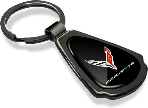 Vista 2 de iPick Image for Chevrolet Corvette C8 Black Dome Metal Teardrop Key Chain
