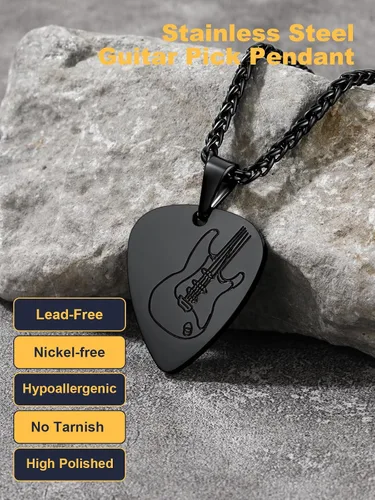 Vista 5 de U7 Collar de Música Punk Hip Hop, Púa de GuitarraGuitarraMicrófonoAuriculares Colgante con Cadena para Hombres y Mujeres, Joyería de Música R&B