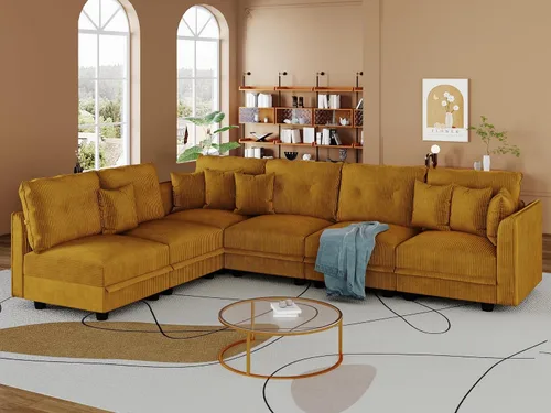Vista 59 de LLappuil Sofá seccional modular con asientos de almacenamiento, sofá seccional convertible modular en forma de U de pana para sala de estar, sofá