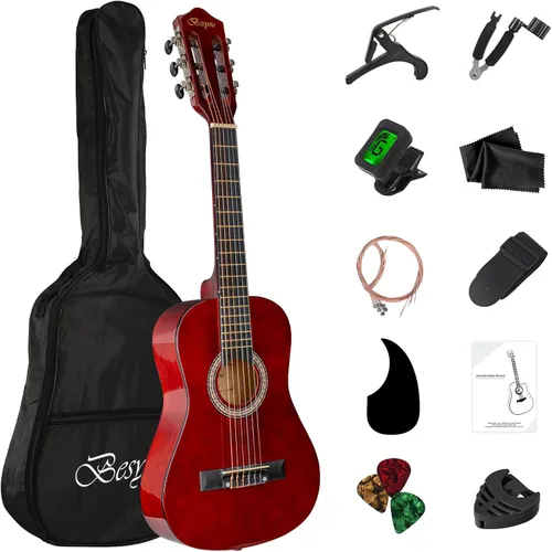 Vista 17 de Guitarra Acústica Negra para Principiantes de 30 pulgadas, Paquete de Inicio, Guitarra para Estudiantes/Niños con Funda, Correa, 2 Púas, Cuerdas