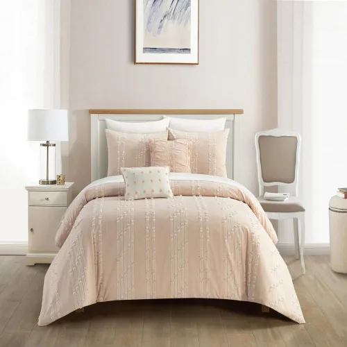 Vista 10 de Chic Home Desiree - Juego de edredón Blush Bed in a Bag, tamaño Queen (5 piezas), ropa de cama de microfibra con diseño jacquard a rayas, edredón