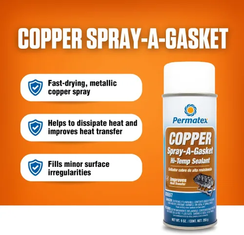 Vista 4 de Permatex 80697 Copper Spray-A-Gasket Sellador adhesivo de alta temperatura, 9 oz. lata de aerosol neta