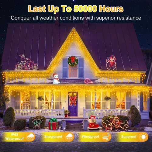 Vista 3 de 504 luces LED de Navidad de 50 pies, 112 gotas, 12 modos, luces de cuerda de Navidad blancas cálidas para exteriores regulables, luces de hadas