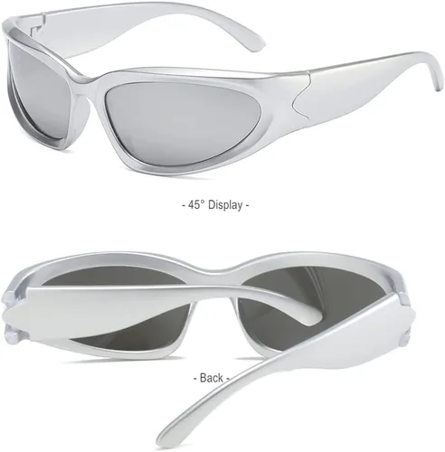 Vista 4 de BAWUYI Gafas de sol envolventes Y2K para hombres y mujeres, accesorios de los años 2000, gafas cibernéticas deportivas para motociclista, protección