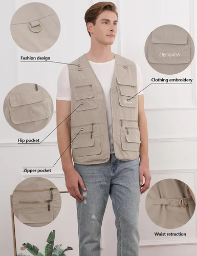 Vista 4 de Gihuo - chaleco de pesca para hombre, para viajar, ir de safari o practicar tiro, con bolsillos.