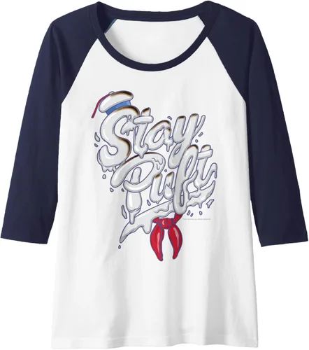 Vista 4 de Ghostbusters Camiseta de béisbol Stay Puft estilo Marshmallow Man Font raglán, Negro, S