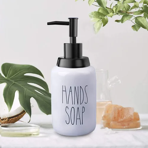 Vista 6 de Dispensador de jabón de manos de cerámica – Botellas dispensadoras de líquido estilo granja, perfecto para encimera de cocina o decoración