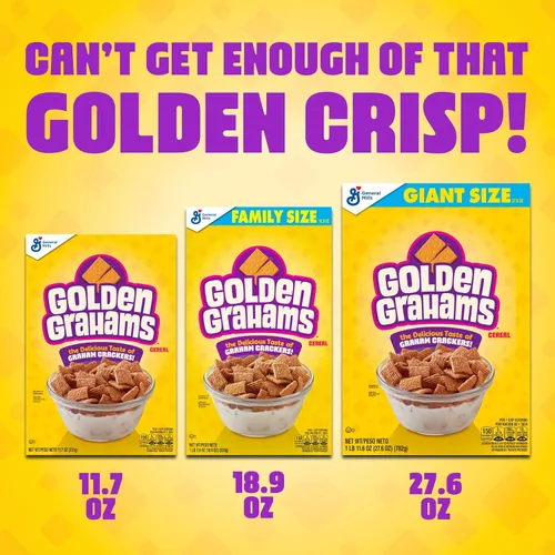 Vista 5 de Golden Grahams Cereal de desayuno, grano entero, 11.7 onzas Graham Cracker Taste, 0.45 oz de grano entero por porción, 12 vitaminas por porción