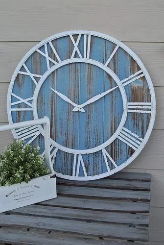 Vista 5 de Oldtown Farmhouse - Reloj de pared silencioso (de metal y madera maciza)
