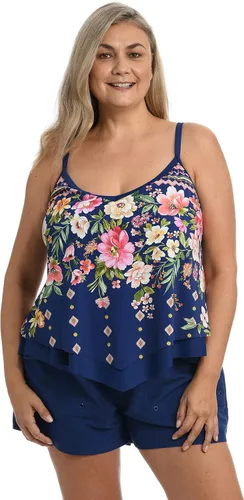 Vista 25 de Maxine of Hollywood Traje de baño tankini con cuello en V para mujer Negro/ Isla Verde