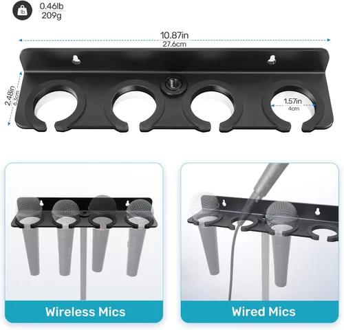 Vista 5 de Soporte Múltiple de Micrófonos Mejorado 2025 para Soporte de Micrófono, Organizador de Almacenamiento para Micrófonos Dinámicos Cableados e