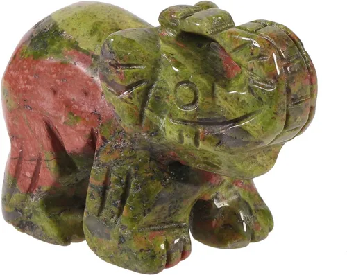 Vista 8 de Amogeeli Figura de elefante de cristal curativo de 1.5 pulgadas, tronco tallado a mano, estatua de animal de piedra de elefante, decoración