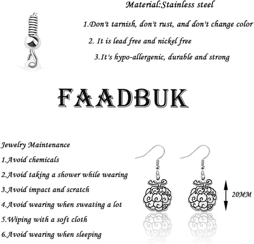 Vista 2 de FAADBUK Anime Devil Fruit Gift Anime Devil Fruit Earrings Flame Flame Flame Gum Earrings Op Op Op Anime Devil Fruit Fans Gift