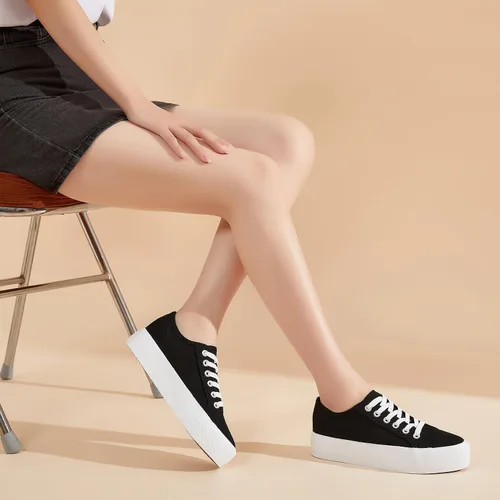 Vista 8 de Waluzs Zapatillas de plataforma para mujer, zapatos de plataforma baja con cordones, zapatos de lona para mujer, zapatos de tenis blancos