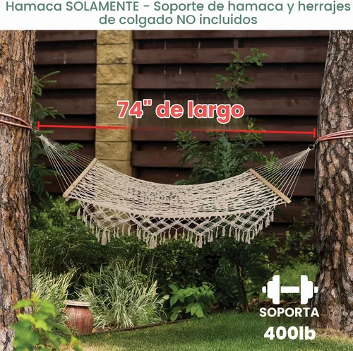 Vista 6 de Northlight Hamaca de cuerda de macramé de celosía blanca de 74" con barras de madera