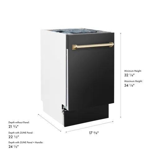 Vista 3 de ZLINE Autograph Edition - Lavavajillas compacto de 18 pulgadas con control superior en acero inoxidable negro con mango dorado, 51dBa (DWVZ-BS-18-G)