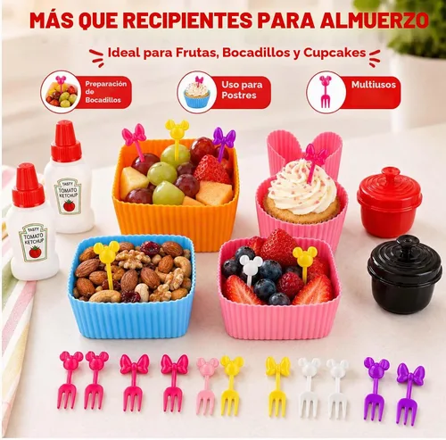 Vista 4 de Juego de 32 piezas de accesorios de caja Bento, divisores de silicona para lonchera, mini botella de ketchup, contenedor de aderezo para ensaladas