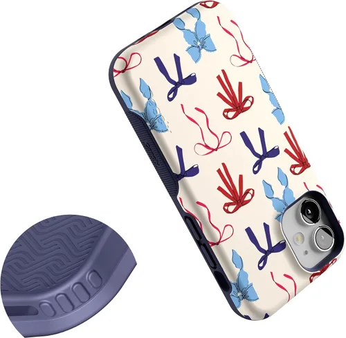 Vista 4 de Casely Funda para iPhone 12 Mini American Girlie Lazos rojos, blancos y azules Diseño protector audaz Compatible con MagSafe