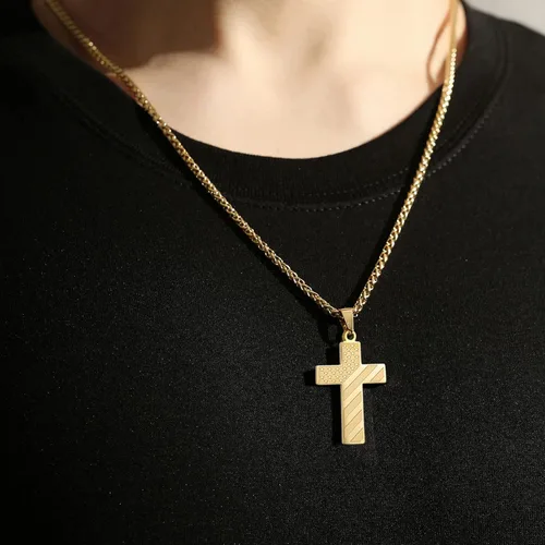 Vista 3 de DuoDiner Collar de cruz de acero inoxidable de 24 pulgadas con dije de versículo de la Biblia para hombres y niños