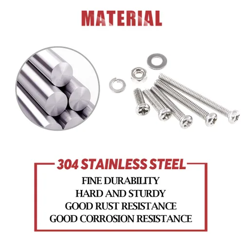 Vista 4 de Hilitchi Kit surtido de 300 piezas M2 Phillips de cabeza cacerola, tornillos de tuerca y cerradura de tuerca, arandelas planas, acero inoxidable 304